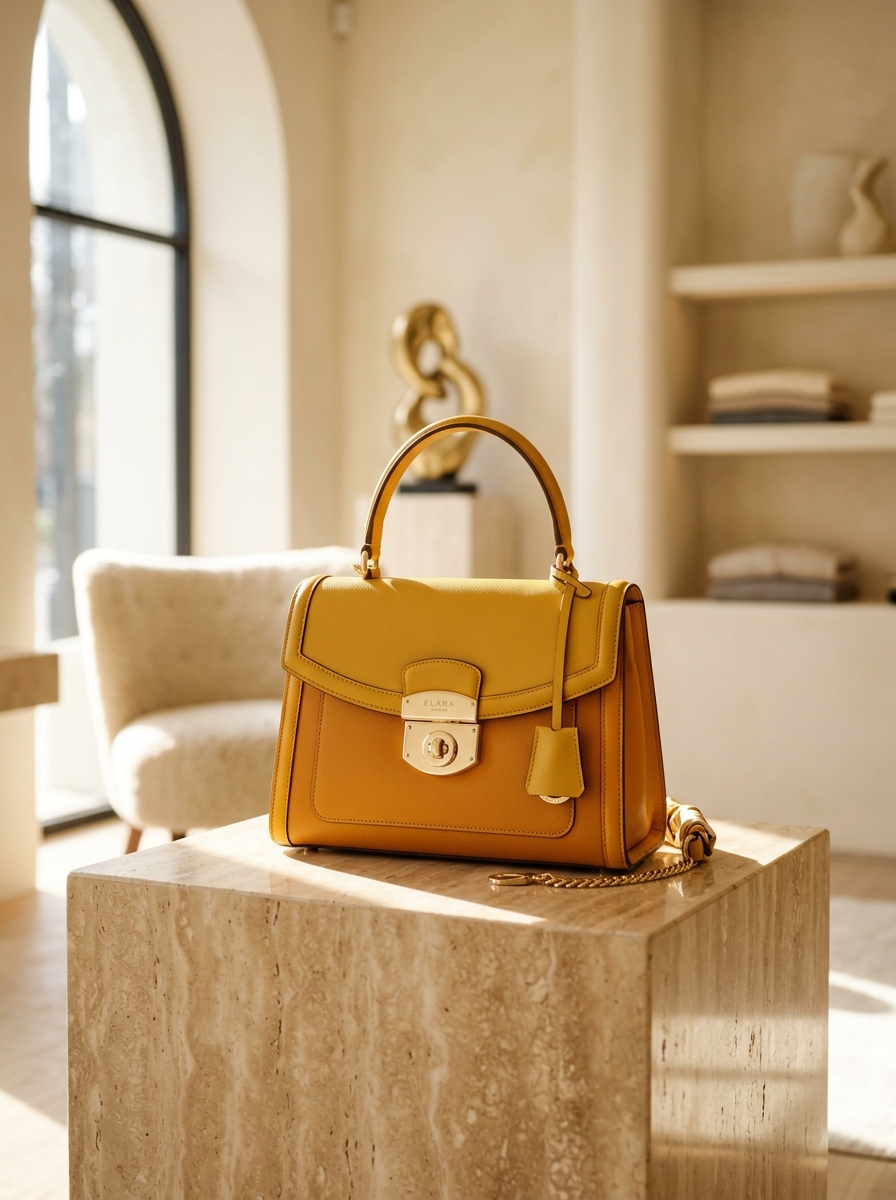 Style 1639 Arc Top Handle Bag in Sunshine Yellow